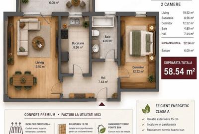 Apartament cu 2 camere decomandat în Central