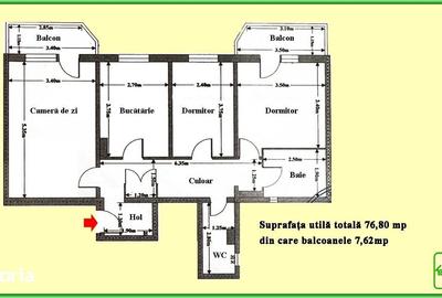 Apartament cu 3 camere în Republicii