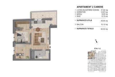 Apartament cu 3 camere în Popești-Leordeni