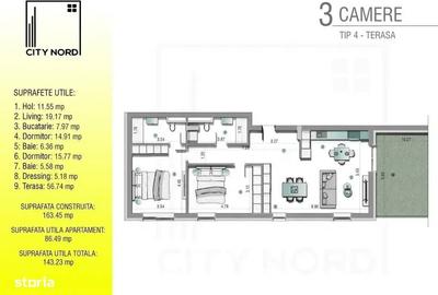 Apartament cu 3 camere în Nord