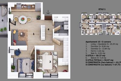 Apartament cu 3 camere decomandat în Central - 1