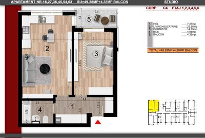 Apartament cu 2 camere decomandat în Central