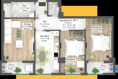 Apartament cu 3 camere decomandat în Frumoasa - 3
