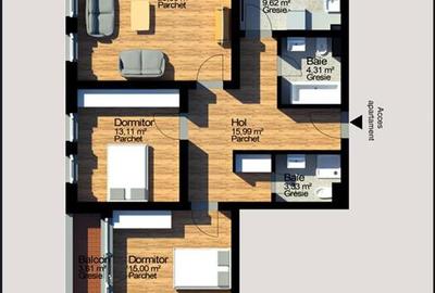 Apartament cu 3 camere decomandat în Albert