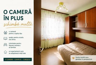 Apartament cu 3 camere semidecomandat, mobilat în Tomis Nord