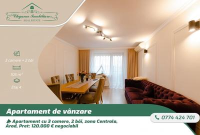 Apartament cu 3 camere decomandat, mobilat în Central