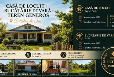 Casă cu 2 camere cu Teren 1445 Mp în Săliște