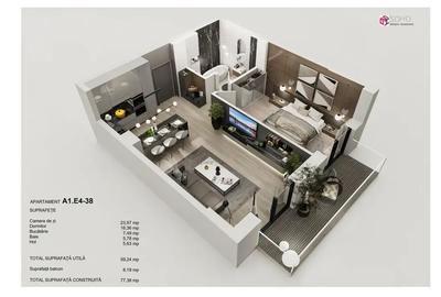 Apartament cu 2 camere semidecomandat în Tractorul - 1