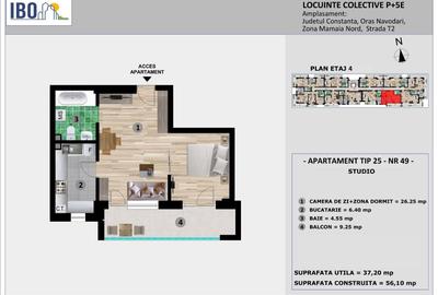 Apartament cu 2 camere în Nord