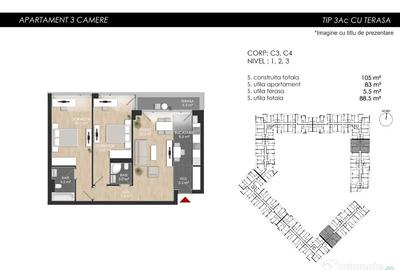 Apartament cu 3 camere semidecomandat în Străulești - 2