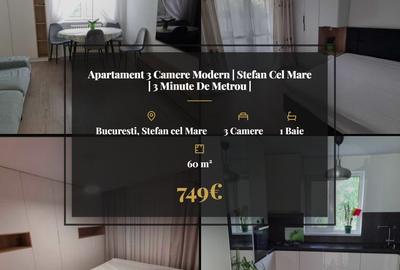 Apartament cu 3 camere semidecomandat, mobilat în Ștefan cel Mare
