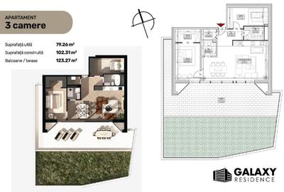 Apartament cu 3 camere decomandat în Tractorul