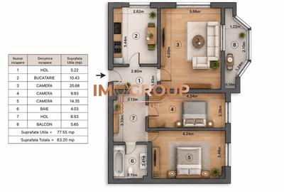 Apartament cu 3 camere decomandat în Nicolina