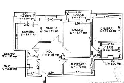 Apartament cu 4 camere semidecomandat în Central