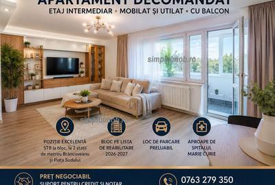 Apartament cu 2 camere decomandat, mobilat în Brâncoveanu