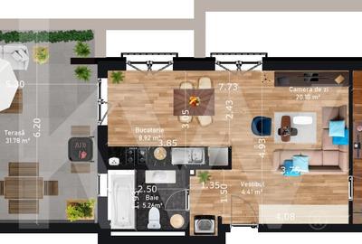 Apartament cu 2 camere în Turnișor