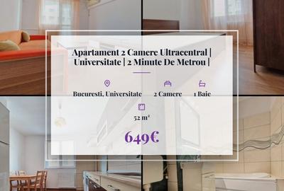 Apartament cu 2 camere semidecomandat, mobilat în Universitate