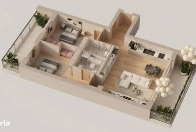 Apartament cu 3 camere semidecomandat în Nord