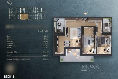 Apartament cu 3 camere în Mărăști