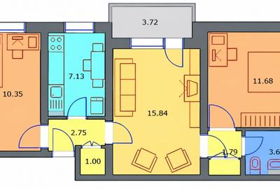 Apartament cu 3 camere semidecomandat în Podu Roș
