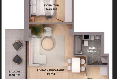 Apartament cu 2 camere, mobilat în Pipera - 1