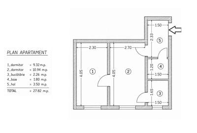 Apartament cu 2 camere semidecomandat în Petrișor