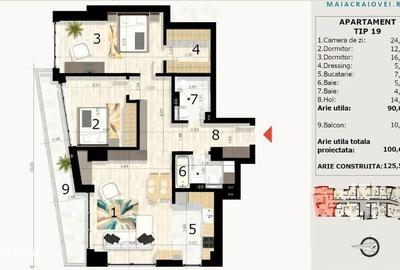 Apartament cu 3 camere în Craiovei