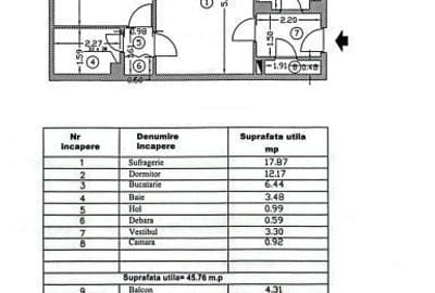 Apartament cu 2 camere semidecomandat în Central