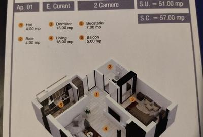 Apartament cu 2 camere decomandat în Chiajna