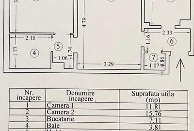 Apartament cu 2 camere semidecomandat în Central