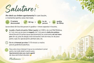 Apartament cu 2 camere decomandat în Valea Lupului