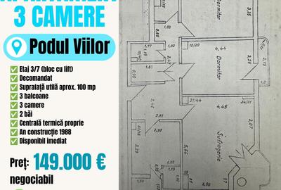 Apartament cu 3 camere decomandat în Central