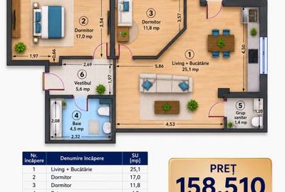 Apartament cu 3 camere decomandat în Odăi - 3