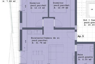 Apartament cu 3 camere în Republicii
