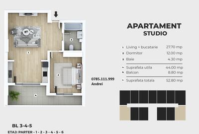 Apartament cu 2 camere decomandat în Sud - 4