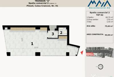 Spațiu comercial, de 76 mp, în Central