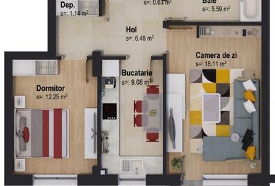 Apartament cu 2 camere decomandat în Tractorul - 1