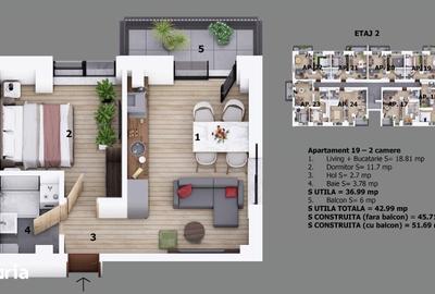 Apartament cu 2 camere în Odăi