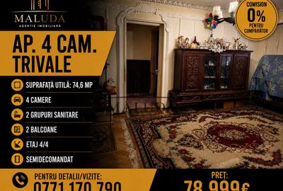 Apartament cu 4 camere semidecomandat în Trivale