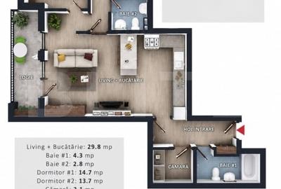 Apartament cu 3 camere semidecomandat în Florești - 1