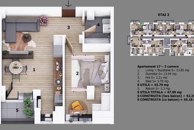 Apartament cu 2 camere decomandat în Central