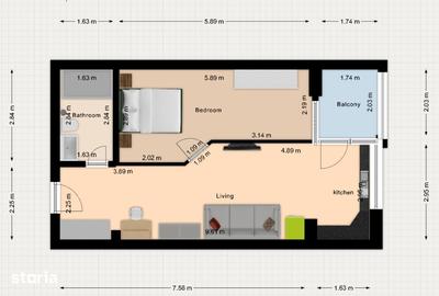 Apartament cu 2 camere în Nord