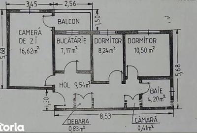 Apartament cu 3 camere în Republicii