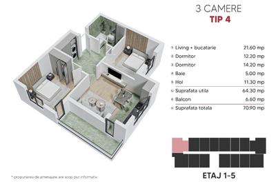 Apartament cu 3 camere decomandat în Popești-Leordeni - 10