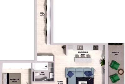 Apartament cu 2 camere semidecomandat, mobilat în Pipera