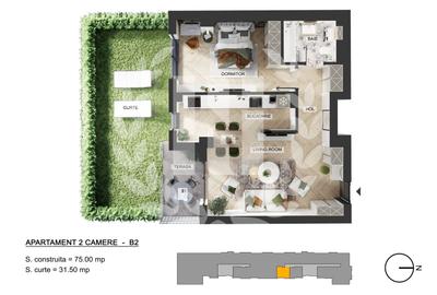 Apartament cu 2 camere semidecomandat în Nord