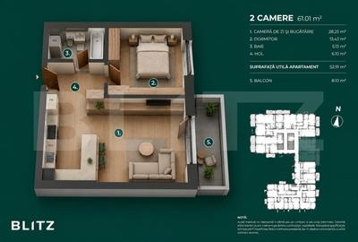 Apartament cu 2 camere semidecomandat în Bună Ziua - 1