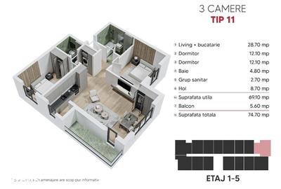 Apartament cu 3 camere în Central - 1