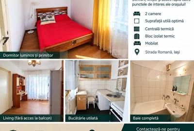 Apartament cu 2 camere semidecomandat, mobilat în Podul de Piatră