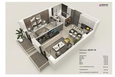 Apartament cu 2 camere semidecomandat în Tractorul - 1